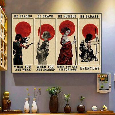 #ad Japanese Samurai Girl Canvas Poster Retro Vintage Japan Women Warrior Wall Art $12.95
