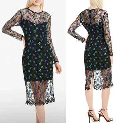 #ad Dress the Population Sophia Lace Illusion Embroidered Midi Dress Womens Size M $52.00