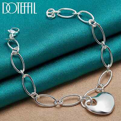 #ad DOTEFFIL 925 Sterling Silver Solid Heart Pendant Bracelet Charm Party Jewelry $8.31