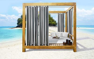 #ad Seaside Stripe Indoor Outdoor Grommet Curtain Panel Pair 50 x 96 Black $48.18