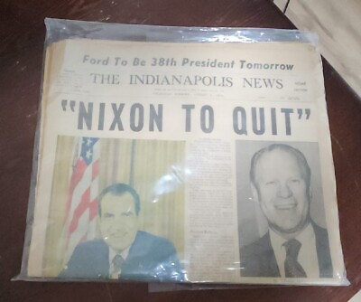 #ad Newspaper Nixon Resigns 1974 Indianapolis News Evening Edition p. 1 30 45 60 $4.95