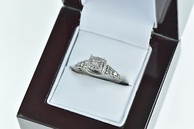 #ad 10K Princess Diamond Halo Engagement Promise Ring White Gold *24 $299.95