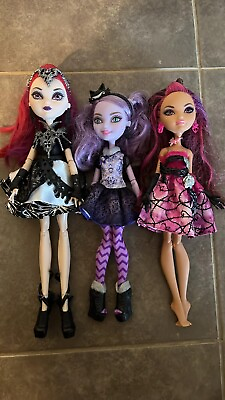 #ad Ever After High Doll Lot 3 included Cheshire cat Dragon Games Evil Queen Briar $45.00