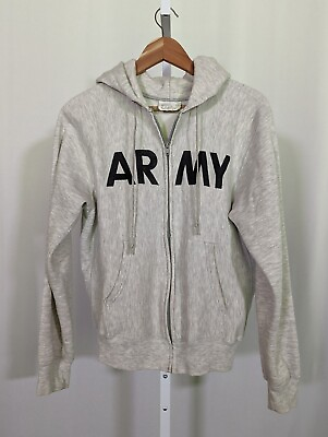 US Army Commissioned CHAMPION Sportswear Gray Raglan Full Zip Hoodie Vtg 80s M $109.99