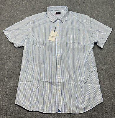 #ad UNTUCKit Olivino Shirt Mens 2XLT Tall Blue Striped Button Up Short Sleeve New $29.99