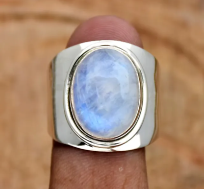 #ad Rainbow Moonstone Ring Handmade Solid 925 Sterling Silver Ring Statement Band $14.09