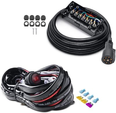 #ad 7 Way Plug Trailer Extension Cord Wire Box180W Led Light Bar Wiring Harness Kit $46.01