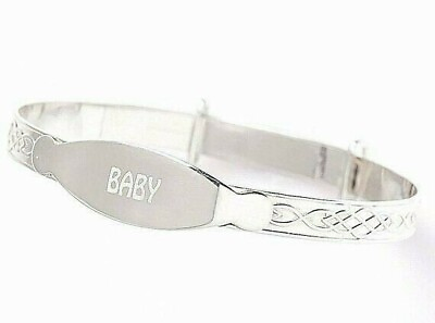 #ad Baby Bangle ID Bracelet 925 Silver engraved Newborn Gift Baptism Baby shower $18.95
