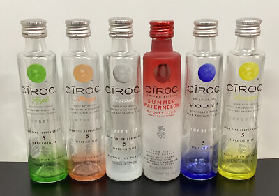 #ad Lot of 6 Mini Liquor Bottles 50ml Ciroc Vodka glass bottles $7.80