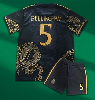 #ad Madrid Kids Black Dragon Soccer Jersey 5 Bellingham Shorts Socks Set Youth Sizes $29.99