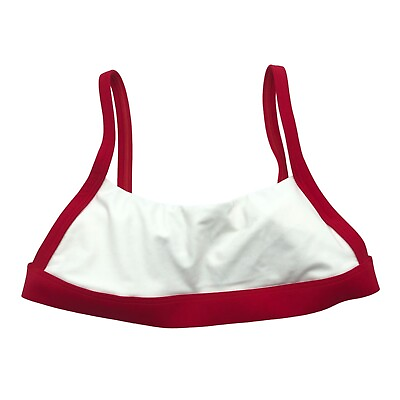 #ad Hollister Swim Bikini Top Colorblock Square Neck Removable Cups White Red XS $4.24