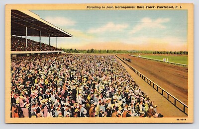 #ad c1940s Pawtucket Rhode Island RI Crowd Narrangansett Horse Race Track Postcard $7.00