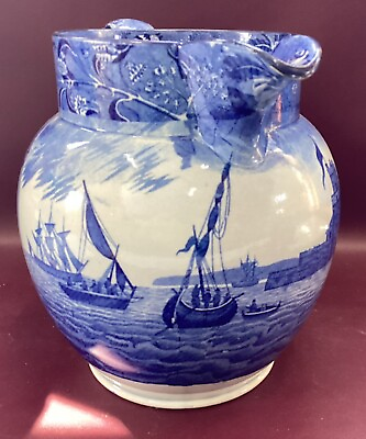 #ad Rare Historical Blue Staffordshire “Shipping Series” 8.5” Pitcher Pearlware $400.00