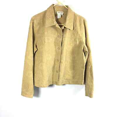 #ad Coldwater Creek Jacket Womens Large Tan Floral Button Down Collared $19.10