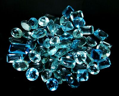 #ad 100 Ct Natural Aquamarine Loose Gemstones Blue Mix Shape Certified Rare Mix LOT $16.76