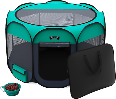#ad Portable Foldable Pet Playpen Carrying Case amp; Collapsible Travel Bowl Indoor $58.03