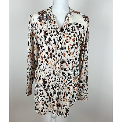 #ad Fig and Flower Animal Print Floral Long Sleeve Top Size Medium $22.50