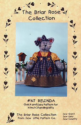 #ad Belinda Cat 14quot; Standing Kitty Soft Sculpture Primitive Pattern Briar Rose CUT $9.99