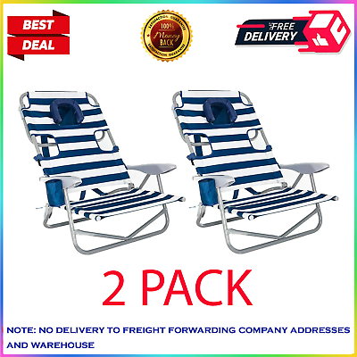 #ad 2PK Ostrich On Your Back Outdoor Lounge 5 Position Recline Beach Chair Striped $139.90