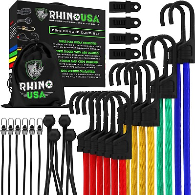 #ad 28 pcs Bungee Cords Hooks Usa Duty Heavy Epdm Made Long Outdoor Cord Bag $37.89
