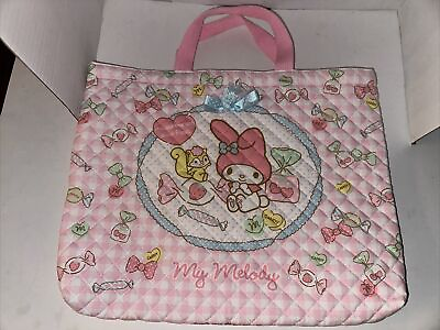 #ad Sanrio My Melody Quilted Tote Bag Pink With Blue Bow Made in Japan $24.88