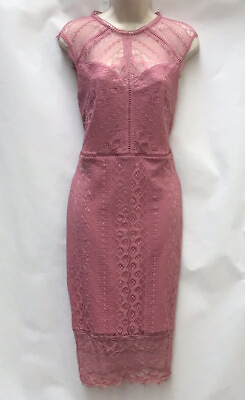 #ad New Lipsy Size 12 Rose Pink Lace Bodycon Midi Sleeveless Dress Cocktail Party GBP 29.99
