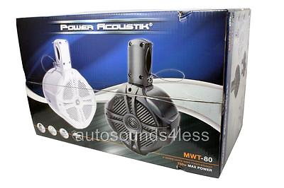 #ad Pair Power Acoustik MWT 80W 750 W Marine White 8quot; Wake Tower Enclosure Speakers $129.94