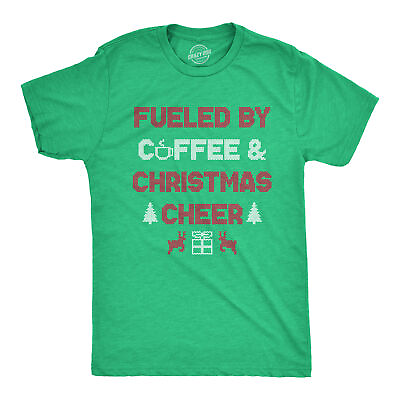 #ad Mens Fueled By Coffee And Christmas Cheer Funny Xmas Spirit Caffeine Lovers Tee $21.99