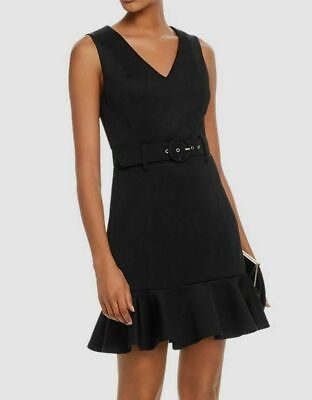 #ad Aqua BLACK Mini Sleeveless Flounce Dress US Large $18.77