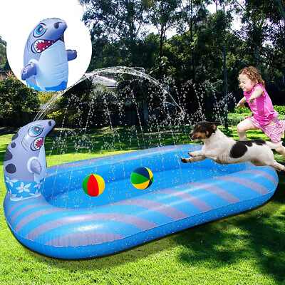 #ad Splash Pad Sprinkler for Kids 3 in 1 Inflatable Sprinkler Pool Shark Ship teXEF $52.09
