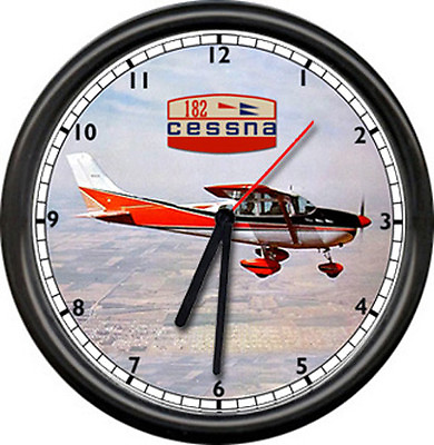 #ad Cessna 182 Red Aircraft Pilot Airplane Flying Personal Aircraft Sign Wall Clock $26.95