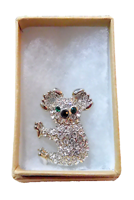 #ad Cute Lil#x27; Koala Bear Brooch ST Covered in Sparkly Stones Signed AP Pin NEW Boxed $8.99