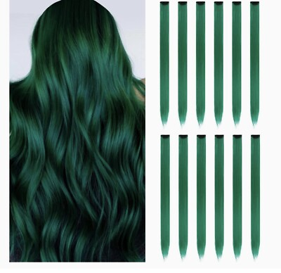 #ad 12pcs colored green hair for extension Cosplay Christmas Party Makeup $6.99