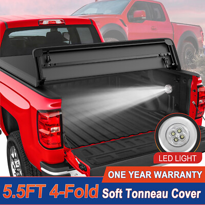 #ad 5.5FT 4 Fold Soft Tonneau Cover Truck Bed For 2014 2024 Toyota Tundra SR5 w LED $164.96
