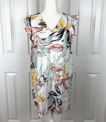 #ad C amp; C California Women#x27;s Linen Dress Medium Tropical Print Ruffle Sleeve $27.99