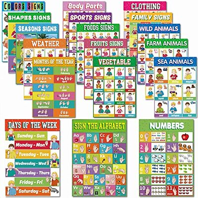 #ad 18 Sign Language Posters amp; ASL Posters for Toddler Kids Sign Language Charts ... $35.99