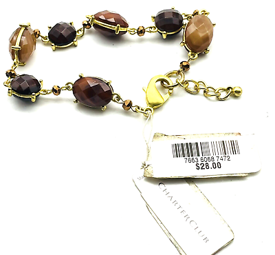 #ad CHARTER CLUB Faceted Brown Bead Bracelet Gold Tone NWT Classic Career Cosplay $12.99