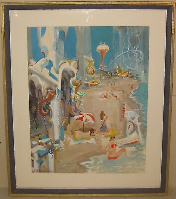 #ad Vintage SVEN OHRVEL CARLSON #x27;Summer Fun#x27; SURREAL Beach Amusement Park PAINTING $715.50