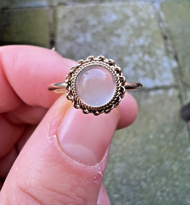 #ad 9ct Gold Natural Moonstone Solitaire Statement Ring Size M 1 2 GBP 148.50