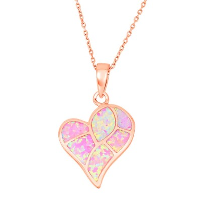 #ad Pink Inlay Opal Heart Mosaic Style Pendant Rose Gold Plated $70.00