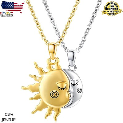 #ad 925 Sterling Silver Sun Moon Couple Necklace Sun and Moon Necklace Pendant Gifts $120.00