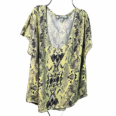 #ad Kenneth Cole short sleeve snake skin top green L Pima Cotton 100% scoop neck $14.99