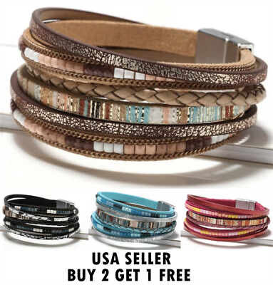 #ad Boho Multilayer Leather Bracelet Men#x27;s Women Wristband Bangle Jewelry Set C $6.99