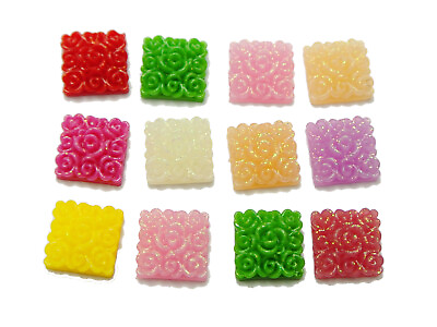 #ad 100 Mixed Color Flatback Resin Floral Square Cabochons 10X10mm Craft Bow Center $3.59