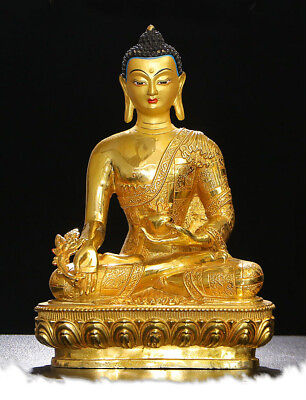 #ad 30cm Buddhism old Handpainted bronze statue gilt Buddha bhagavan Bhaisajya $79.00