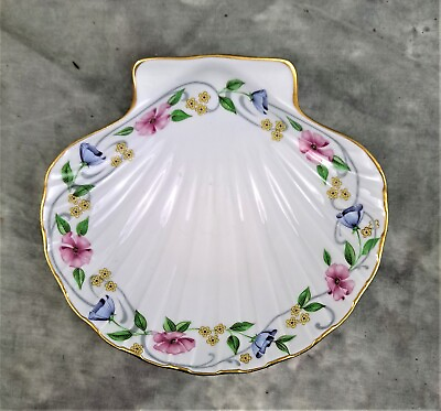 #ad VINTAGE LIMOGES CHAMART SEASHELL TRINKET DISH W FLOWERS 5.5quot; X 5quot; MADE FRANCE $31.99