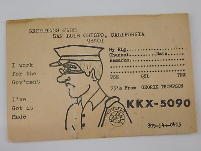 #ad Vintage Amateur Ham Radio QSL Postcard Card KKX 5090 San Luis Obispo CA $9.45