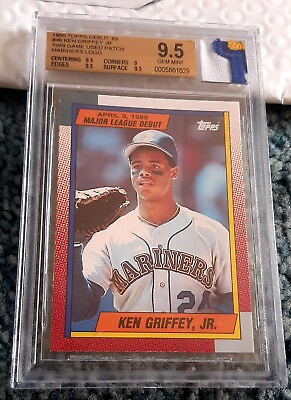 #ad 1990 TOPPS DEBUT #x27;89 #46 KEN GRIFFEY JR. RC ROOKIE 1989 GAME USED PATCH BGS 9.5 $99.95