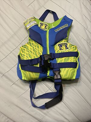 #ad Body Glove kids#x27; life jacket vest 30 50lbs Type III segmented Green Yellow blue. $16.99