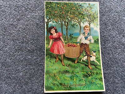#ad Young kids carrying a basket of apples Vintage Postcard $5.99